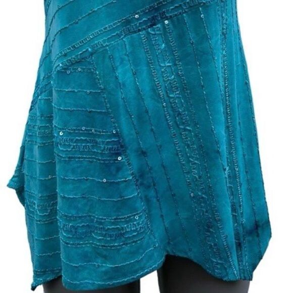 Sami & Jo Tunic Top Women’s Medium Turquoise Embroidered Sequin Sleeveless Cute - Picture 3 of 13